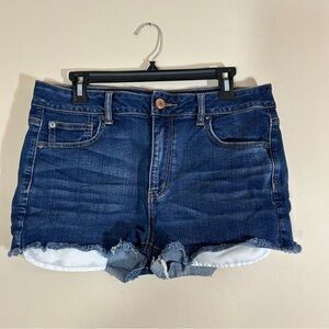American Eagle Hi Rise Shortie Stretch Dark Wash Denim Jean Shorts Size 14